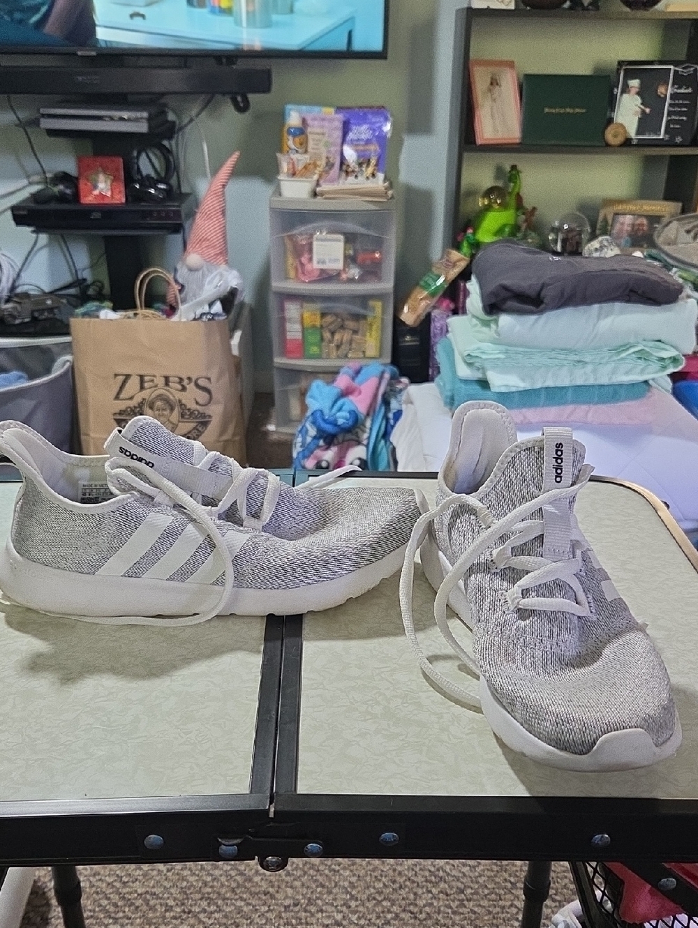 adidas Womens Light Gray Knit Slip-On Sneakers with White Sole